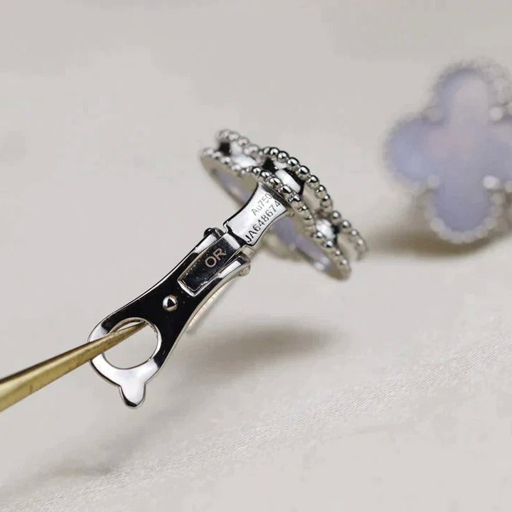 [Lumi Jewelry]CLOVER MEDIUM 1 MOTIFS  WHITE MOP EARRINGS SILVER