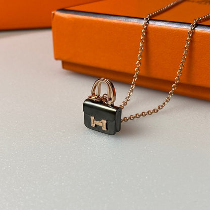 [Lumi Jewelry]CONSTANCE BLACK PEDANT PINK GOLD NECKLACE
