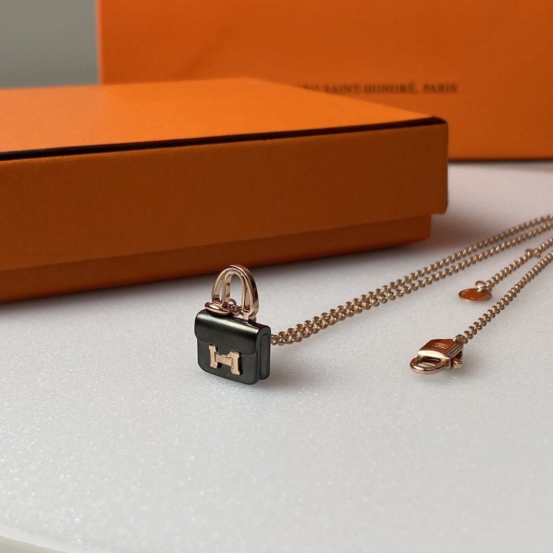[Lumi Jewelry]CONSTANCE BLACK PEDANT PINK GOLD NECKLACE