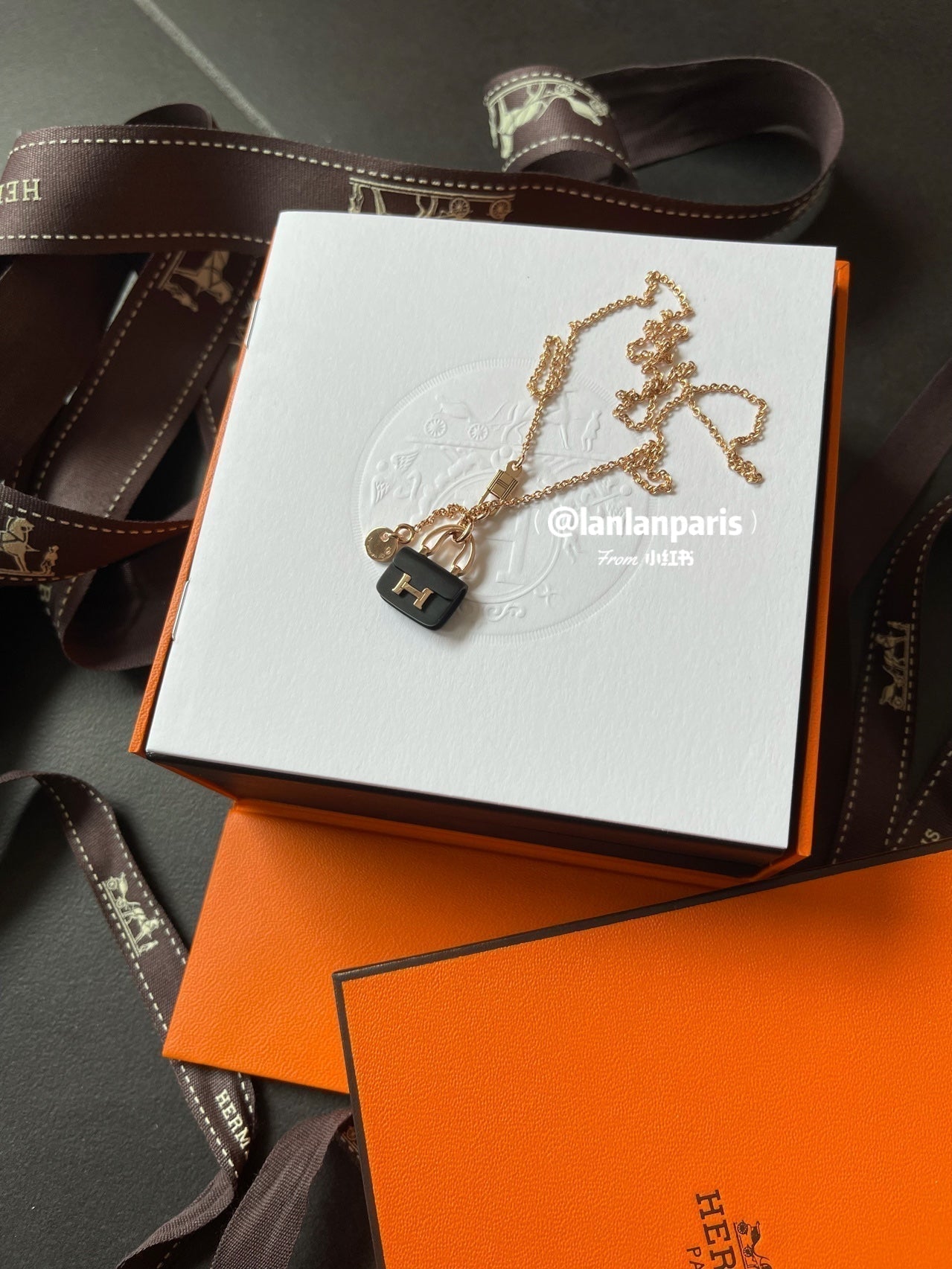 [Lumi Jewelry]CONSTANCE BLACK PEDANT PINK GOLD NECKLACE