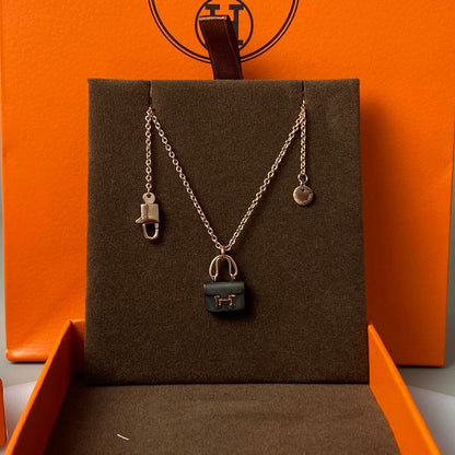 [Lumi Jewelry]CONSTANCE BLACK PEDANT PINK GOLD NECKLACE