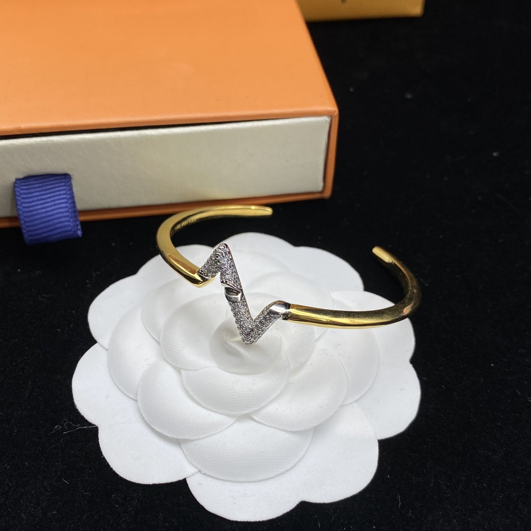 [Lumi Jewelry]VOLTE UPSITE DOWN DIAMOND GOLD OPEN BRACELET