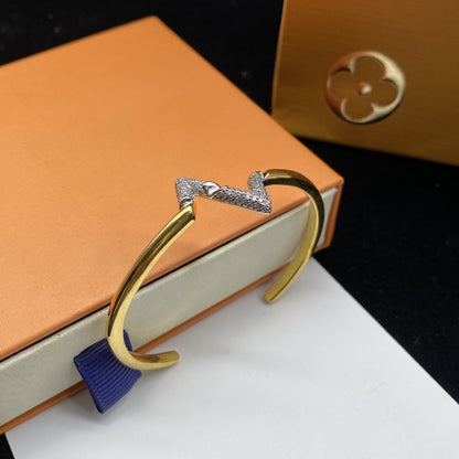 [Lumi Jewelry]VOLTE UPSITE DOWN DIAMOND GOLD OPEN BRACELET