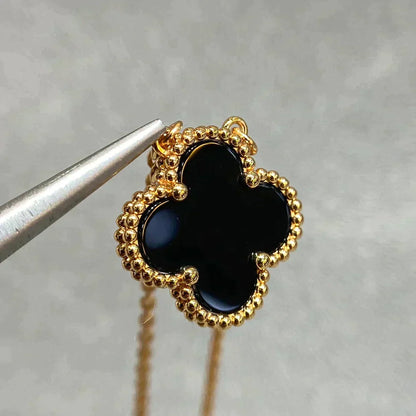 [Lumi Jewelry]CLOVER 15MM BLACK ONYX SINGLE FLOWER NECKLACE