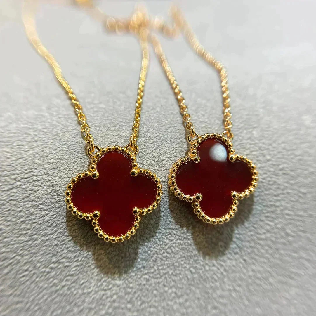 [Lumi Jewelry]CLOVER 15MM CARNELIAN SINGLE FLOWER NECKLACE