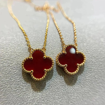[Lumi Jewelry]CLOVER 15MM CARNELIAN SINGLE FLOWER NECKLACE