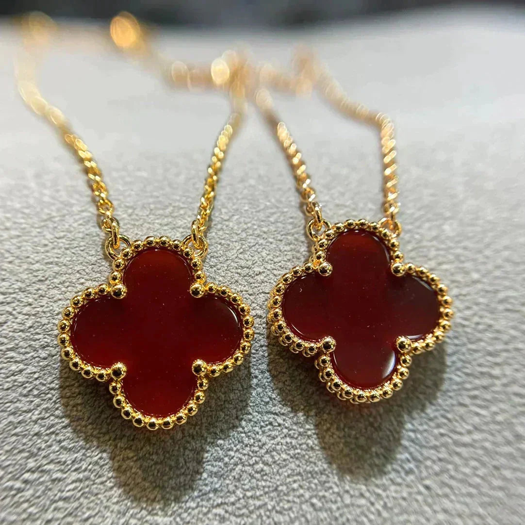[Lumi Jewelry]CLOVER 15MM CARNELIAN SINGLE FLOWER NECKLACE