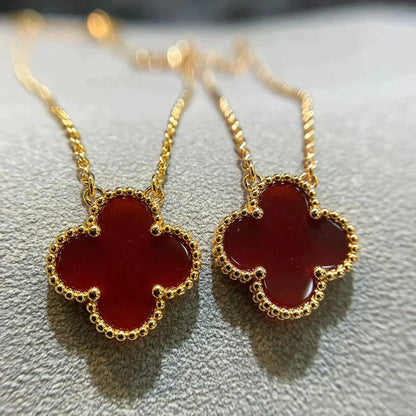 [Lumi Jewelry]CLOVER 15MM CARNELIAN SINGLE FLOWER NECKLACE