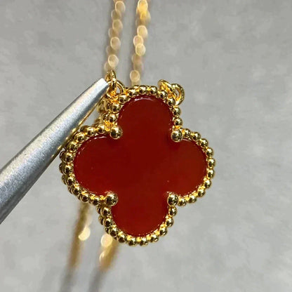 [Lumi Jewelry]CLOVER 15MM CARNELIAN SINGLE FLOWER NECKLACE
