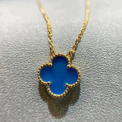 [Lumi Jewelry]CLOVER 15MM BLUE AGATE NECKLACE