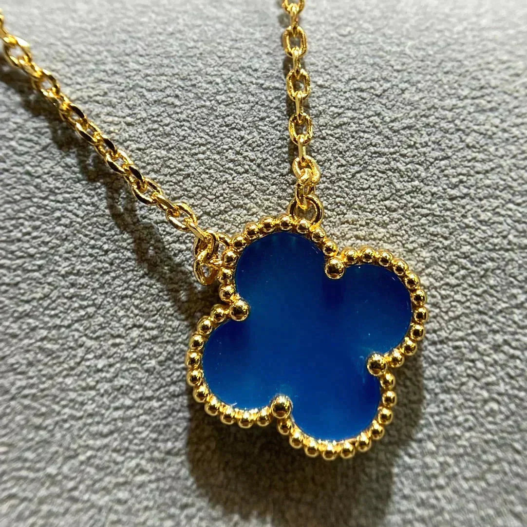 [Lumi Jewelry]CLOVER 15MM BLUE AGATE NECKLACE