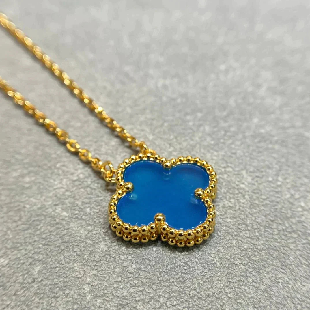 [Lumi Jewelry]CLOVER 15MM BLUE AGATE NECKLACE