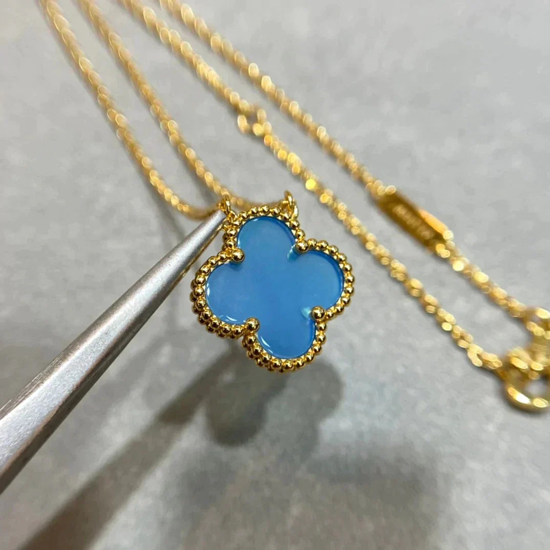 [Lumi Jewelry]CLOVER 15MM BLUE AGATE NECKLACE