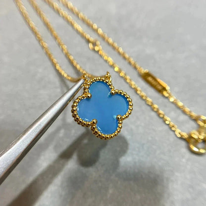 [Lumi Jewelry]CLOVER 15MM BLUE AGATE NECKLACE