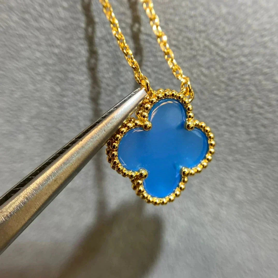 [Lumi Jewelry]CLOVER 15MM BLUE AGATE NECKLACE