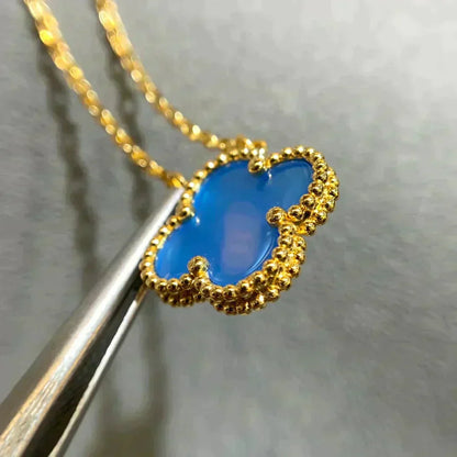 [Lumi Jewelry]CLOVER 15MM BLUE AGATE NECKLACE
