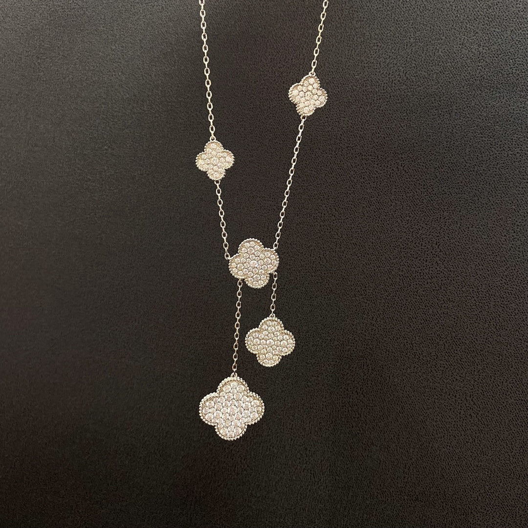 [Lumi Jewelry]CLOVER 5 MOTIFS SILVER DIAMONDS NECKLACE