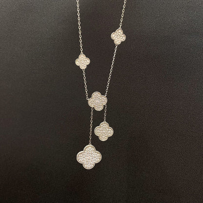 [Lumi Jewelry]CLOVER 5 MOTIFS SILVER DIAMONDS NECKLACE