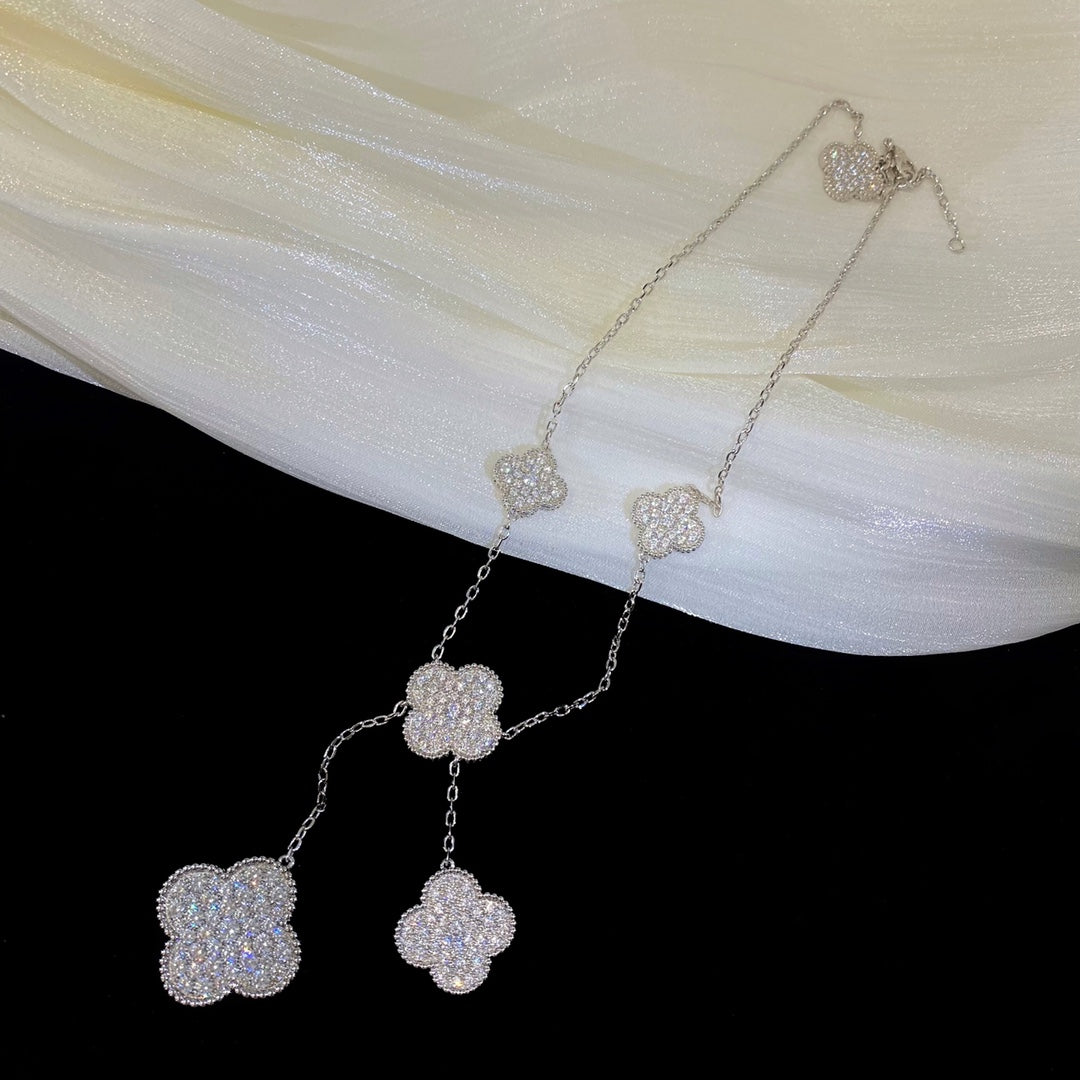 [Lumi Jewelry]CLOVER 5 MOTIFS SILVER DIAMONDS NECKLACE