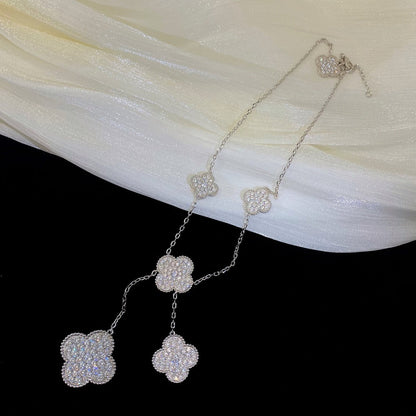 [Lumi Jewelry]CLOVER 5 MOTIFS SILVER DIAMONDS NECKLACE