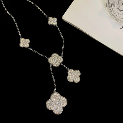 [Lumi Jewelry]CLOVER 5 MOTIFS SILVER DIAMONDS NECKLACE