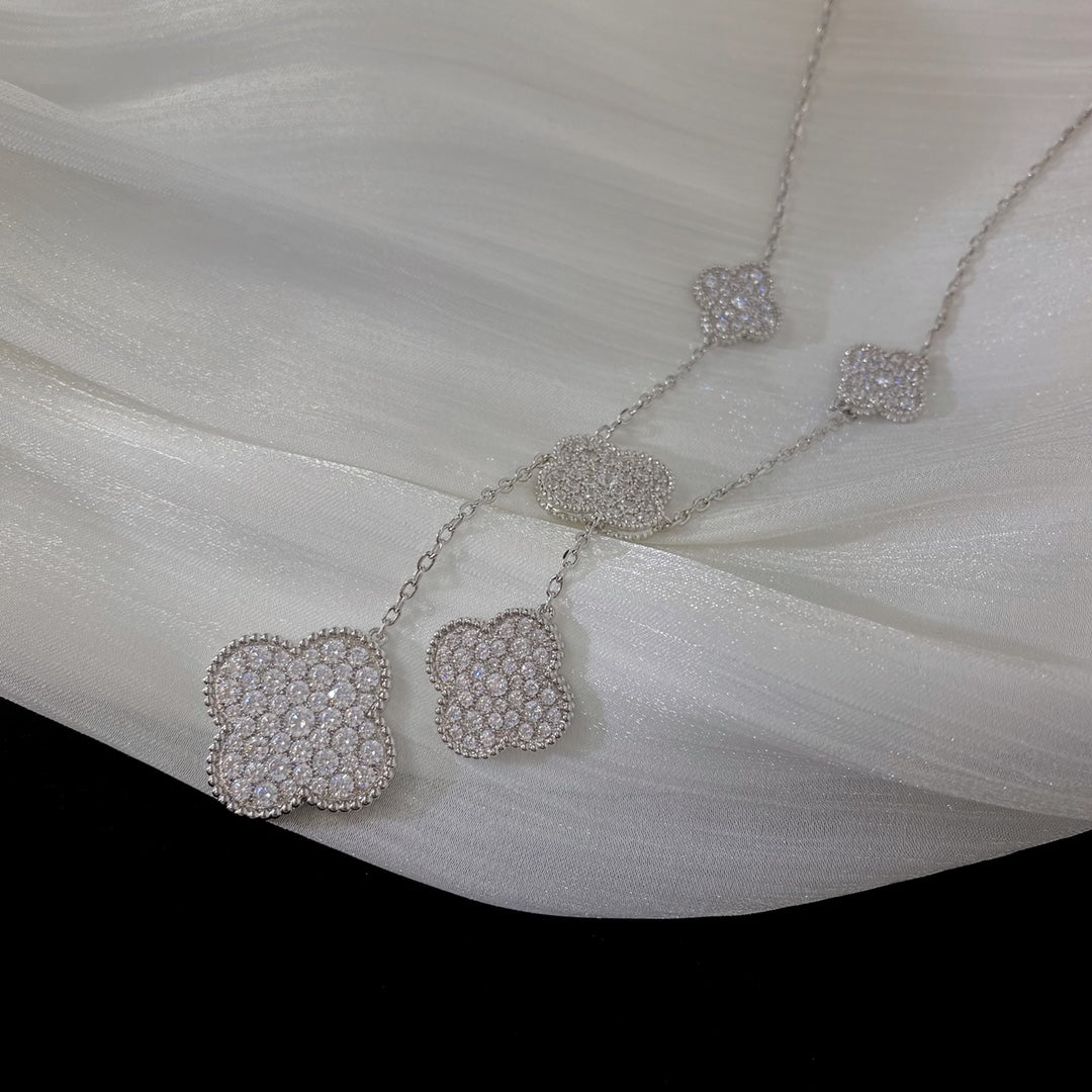 [Lumi Jewelry]CLOVER 5 MOTIFS SILVER DIAMONDS NECKLACE
