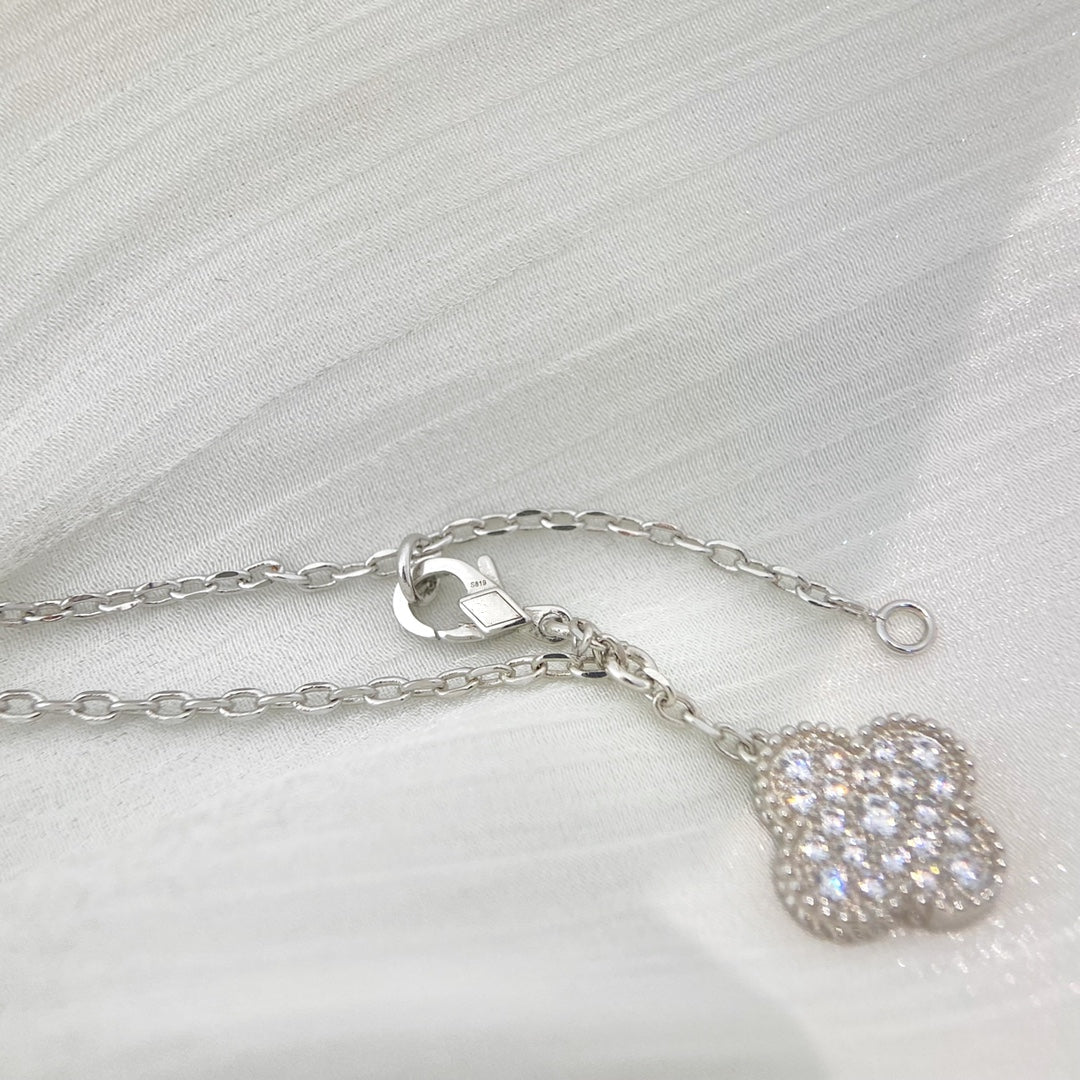 [Lumi Jewelry]CLOVER 5 MOTIFS SILVER DIAMONDS NECKLACE