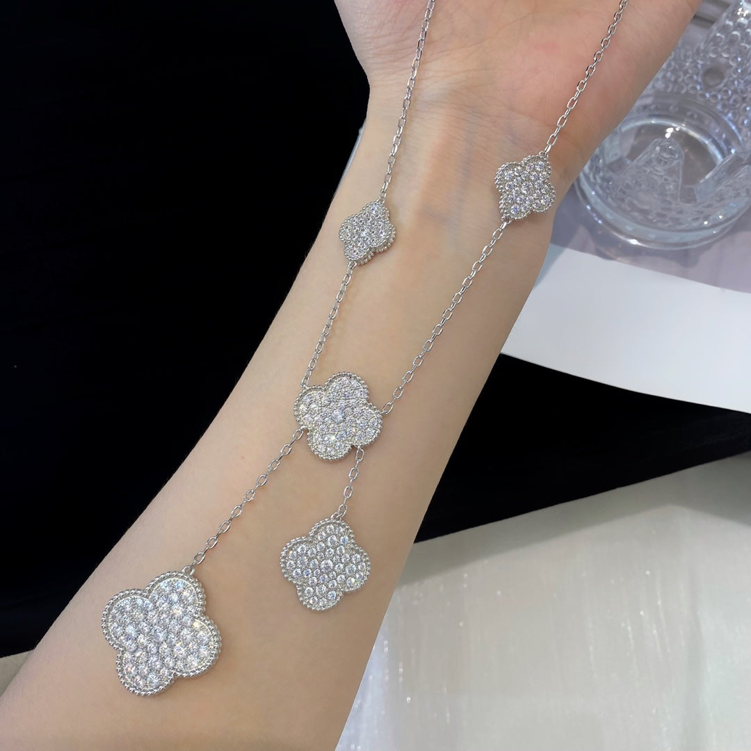[Lumi Jewelry]CLOVER 5 MOTIFS SILVER DIAMONDS NECKLACE