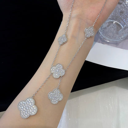 [Lumi Jewelry]CLOVER 5 MOTIFS SILVER DIAMONDS NECKLACE