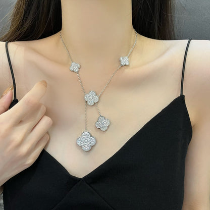[Lumi Jewelry]CLOVER 5 MOTIFS SILVER DIAMONDS NECKLACE