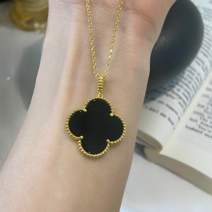 [Lumi Jewelry]CLOVER 25MM NECKLACE GOLD ONYX