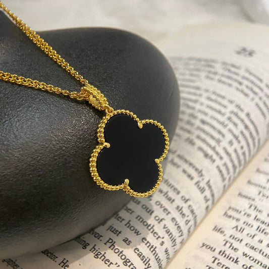 [Lumi Jewelry]CLOVER 25MM NECKLACE GOLD ONYX