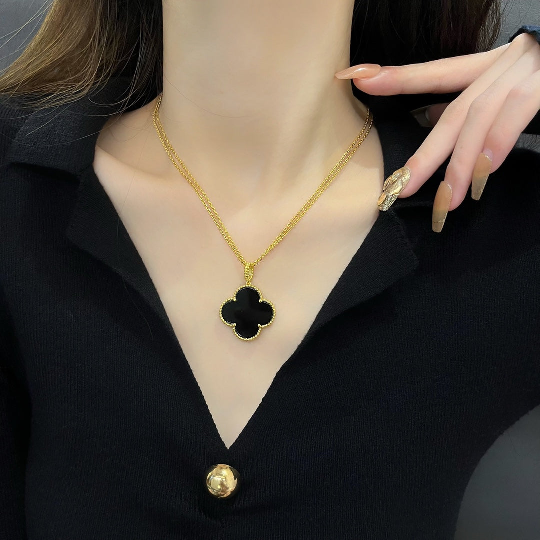 [Lumi Jewelry]CLOVER 25MM NECKLACE GOLD ONYX