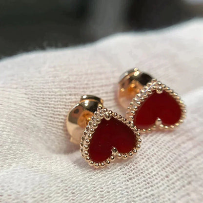 [Lumi Jewelry]HEART CARNELIAN STUD EARRINGS