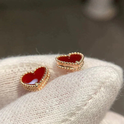 [Lumi Jewelry]HEART CARNELIAN STUD EARRINGS