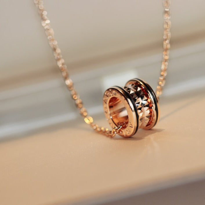 [Lumi Jewelry]ZERO 1 ROCK PEDANT PINK GOLD BLACK NECKLACE