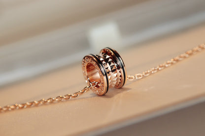 [Lumi Jewelry]ZERO 1 ROCK PEDANT PINK GOLD BLACK NECKLACE