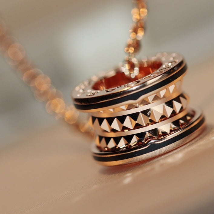 [Lumi Jewelry]ZERO 1 ROCK PEDANT PINK GOLD BLACK NECKLACE