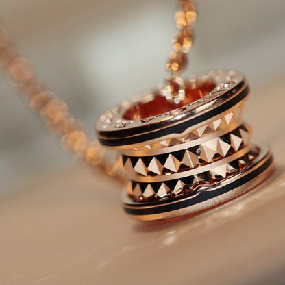 [Lumi Jewelry]ZERO 1 ROCK PEDANT PINK GOLD BLACK NECKLACE