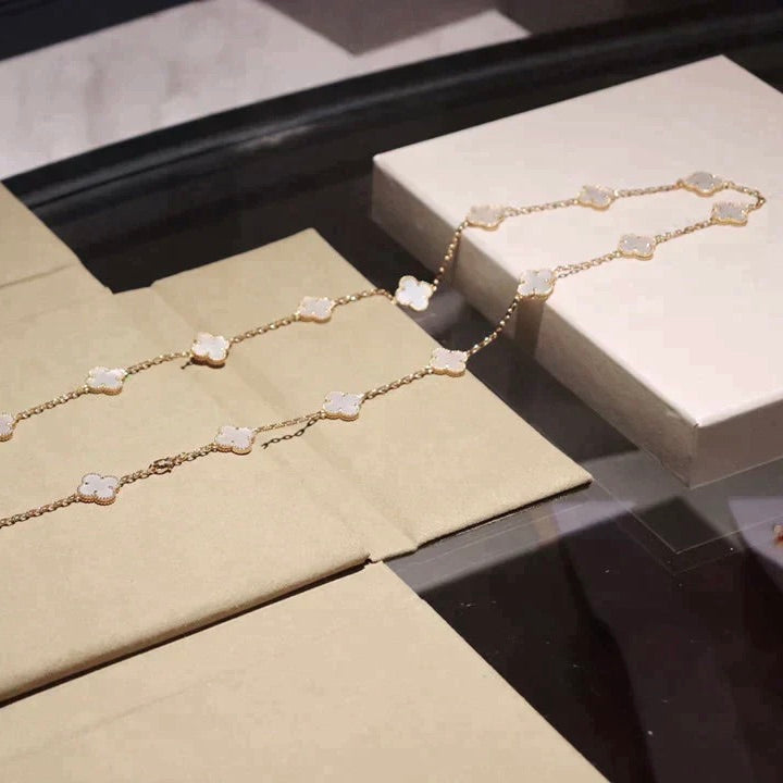 [Lumi Jewelry]CLOVER 20 MOTIFS WHITE MOP NECKLACE