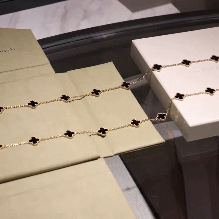 [Lumi Jewelry]CLOVER 20 MOTIFS ONYX NECKLACE