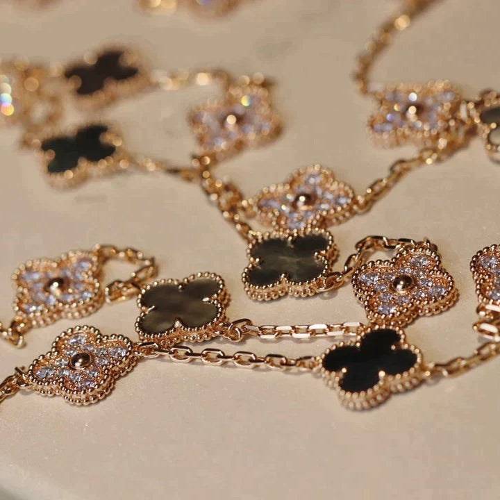 [Lumi Jewelry]CLOVER 20 MOTIFS DARK MOP DIAMOND  NECKLACE