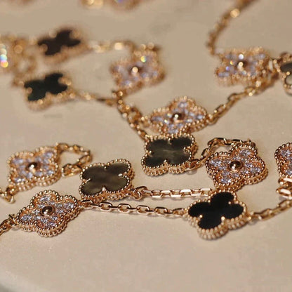 [Lumi Jewelry]CLOVER 20 MOTIFS DARK MOP DIAMOND  NECKLACE