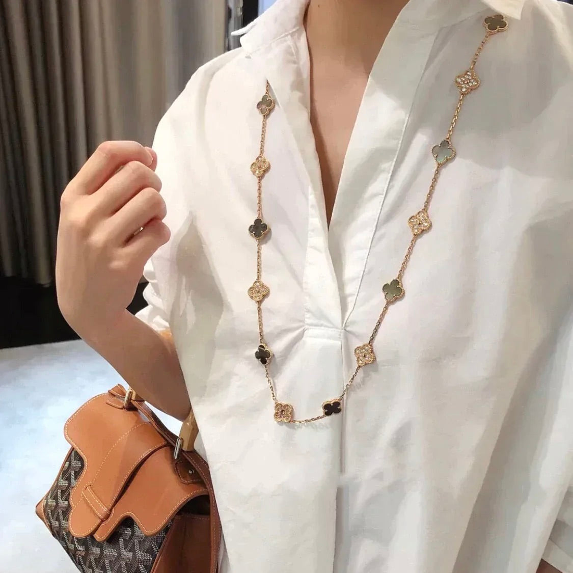 [Lumi Jewelry]CLOVER 20 MOTIFS DARK MOP DIAMOND  NECKLACE