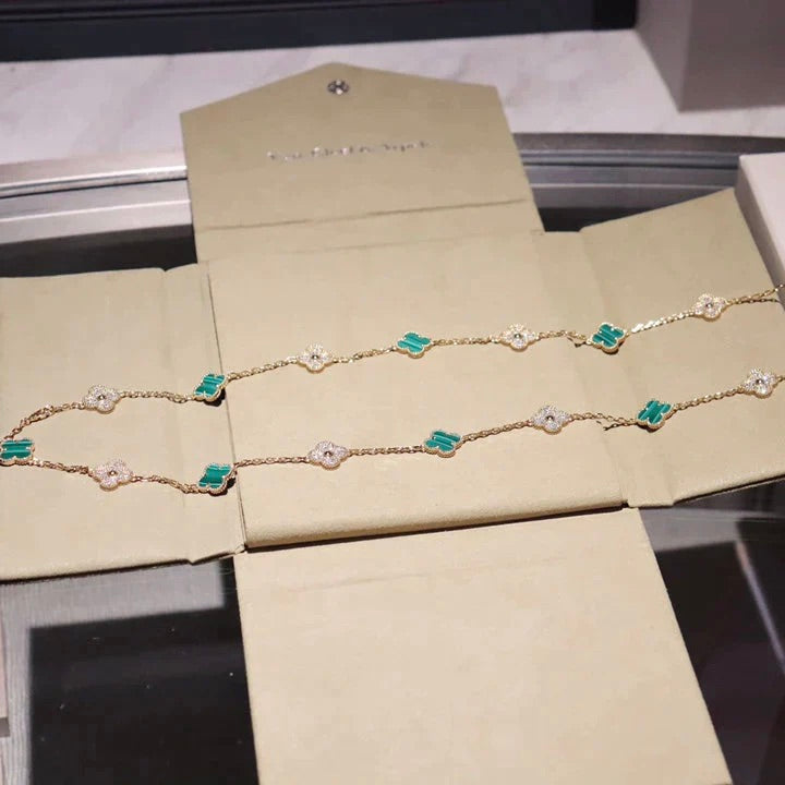 [Lumi Jewelry]CLOVER 20 MOTIFS MALACHITE DIAMOND NECKLACE