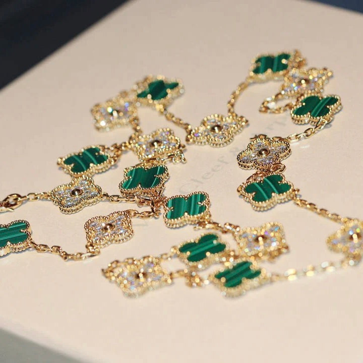 [Lumi Jewelry]CLOVER 20 MOTIFS MALACHITE DIAMOND NECKLACE