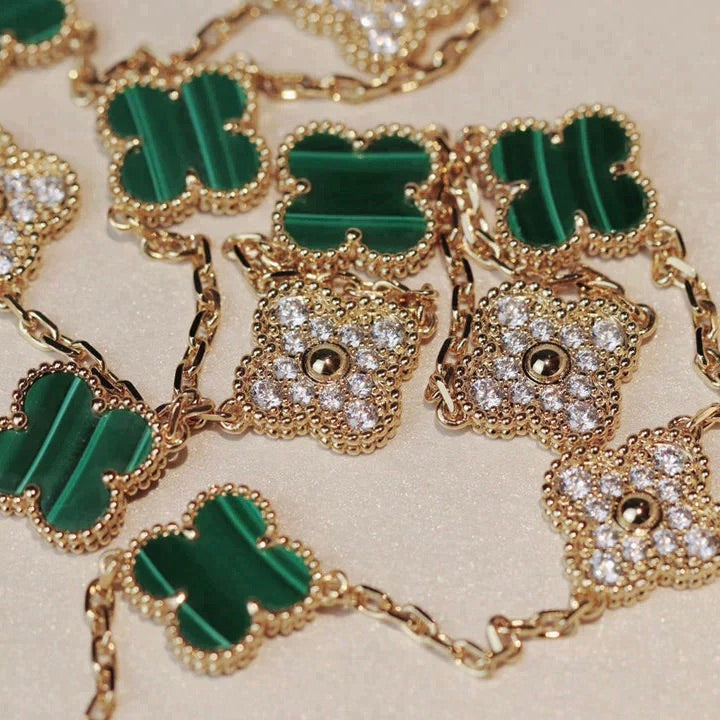 [Lumi Jewelry]CLOVER 20 MOTIFS MALACHITE DIAMOND NECKLACE