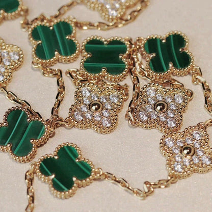 [Lumi Jewelry]CLOVER 20 MOTIFS MALACHITE DIAMOND NECKLACE