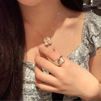 [Lumi Jewelry]CLOVER MOP DIAMOND ROSE GOLD NECKLACE