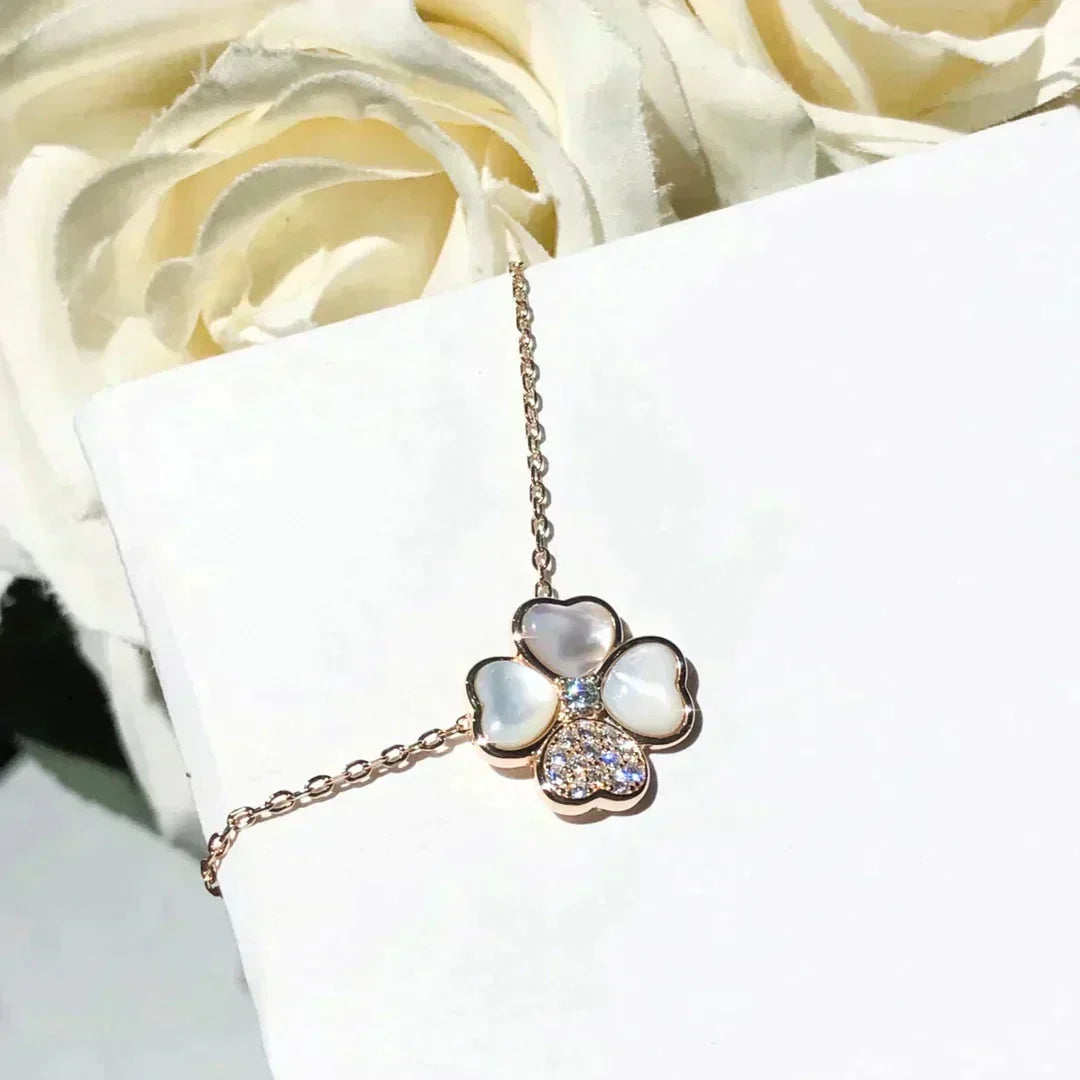 [Lumi Jewelry]CLOVER MOP DIAMOND ROSE GOLD NECKLACE